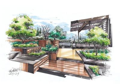 「設(shè)計手繪」庭院景觀手繪設(shè)計線稿上色