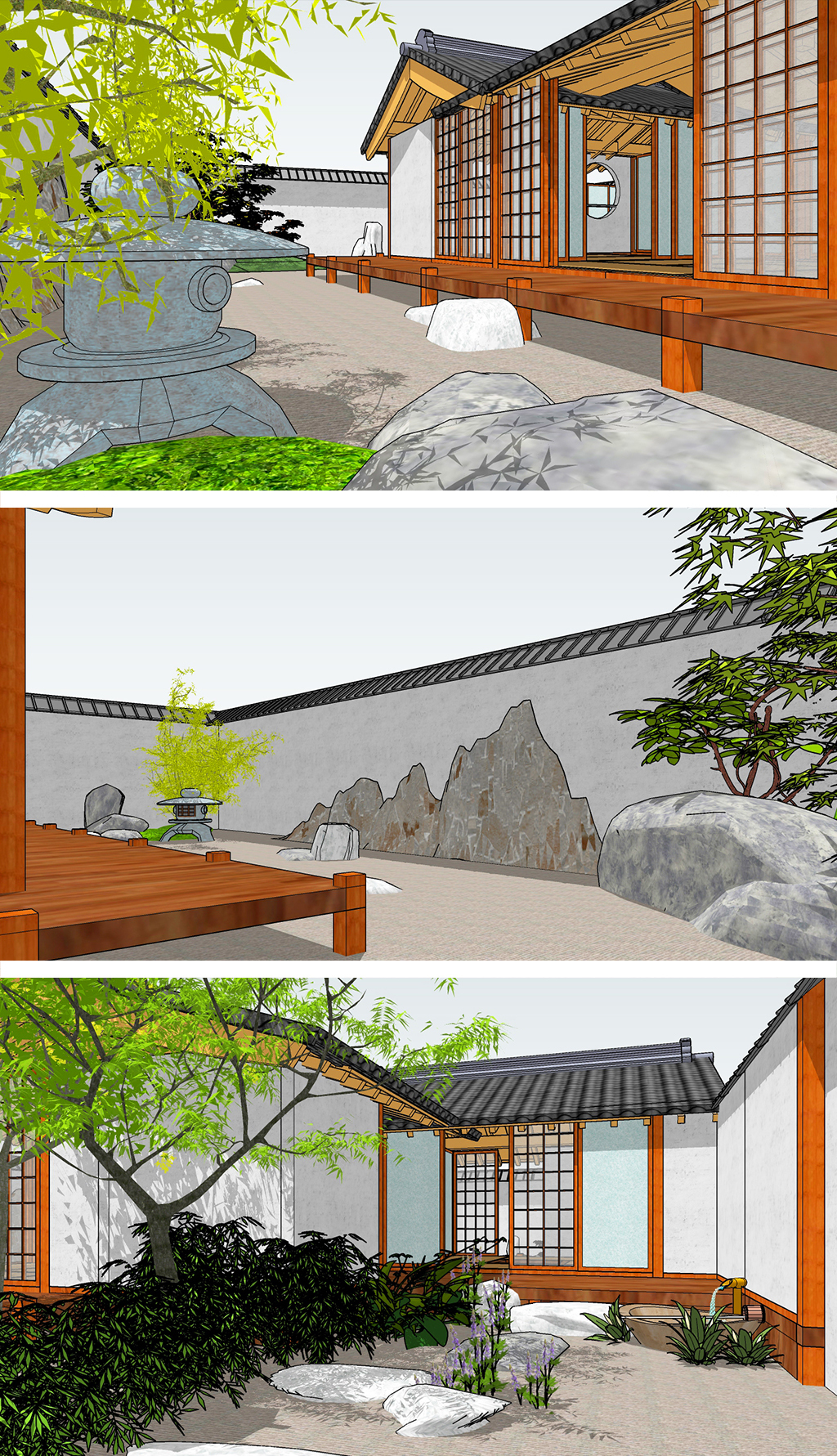 原創日本茶室小庭院景觀設計SU模型-版權可商用